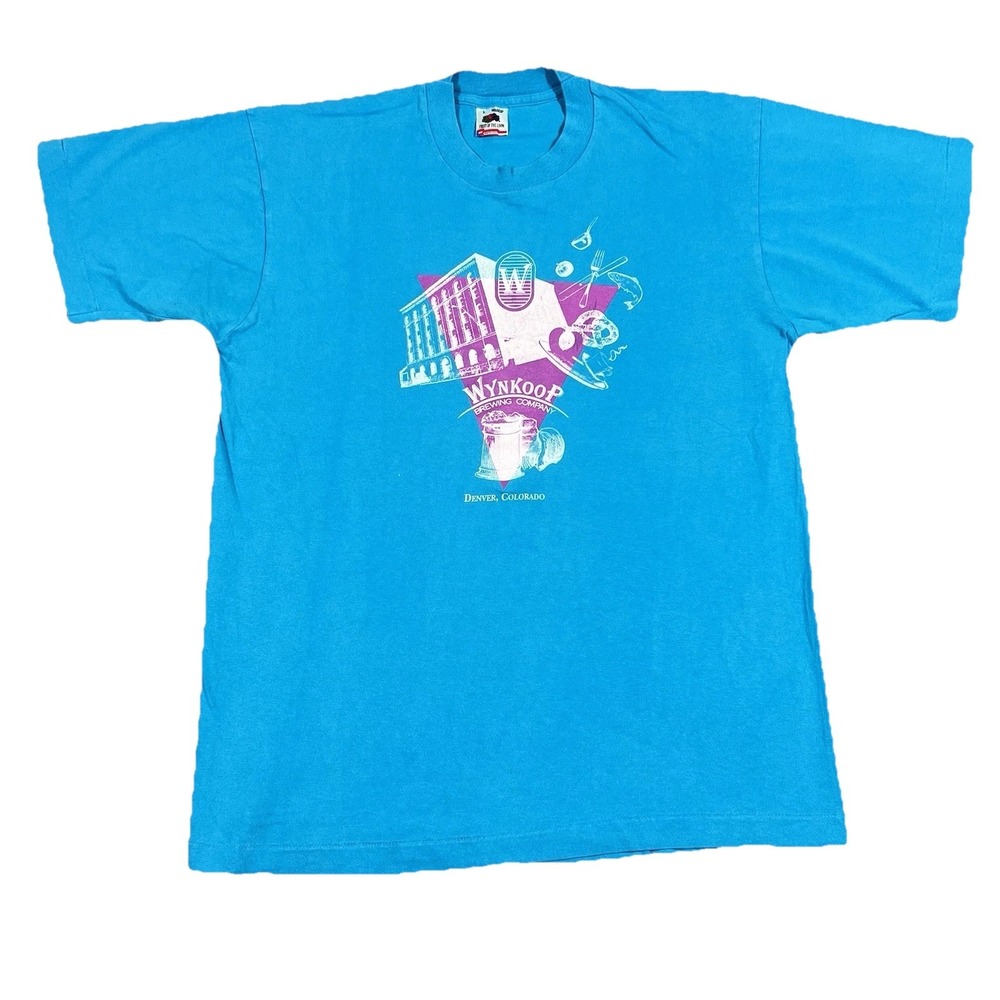 Vintage 1990s Wynkoop‎ Beer Promo Medium Fit Tee Shirt Bay Blue Single Stitch 3D